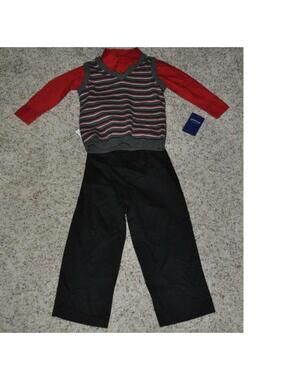 Boys Dress Outfit Arrow 6 Black Pants, Striped Sweater Vest & Red Dress Shirt